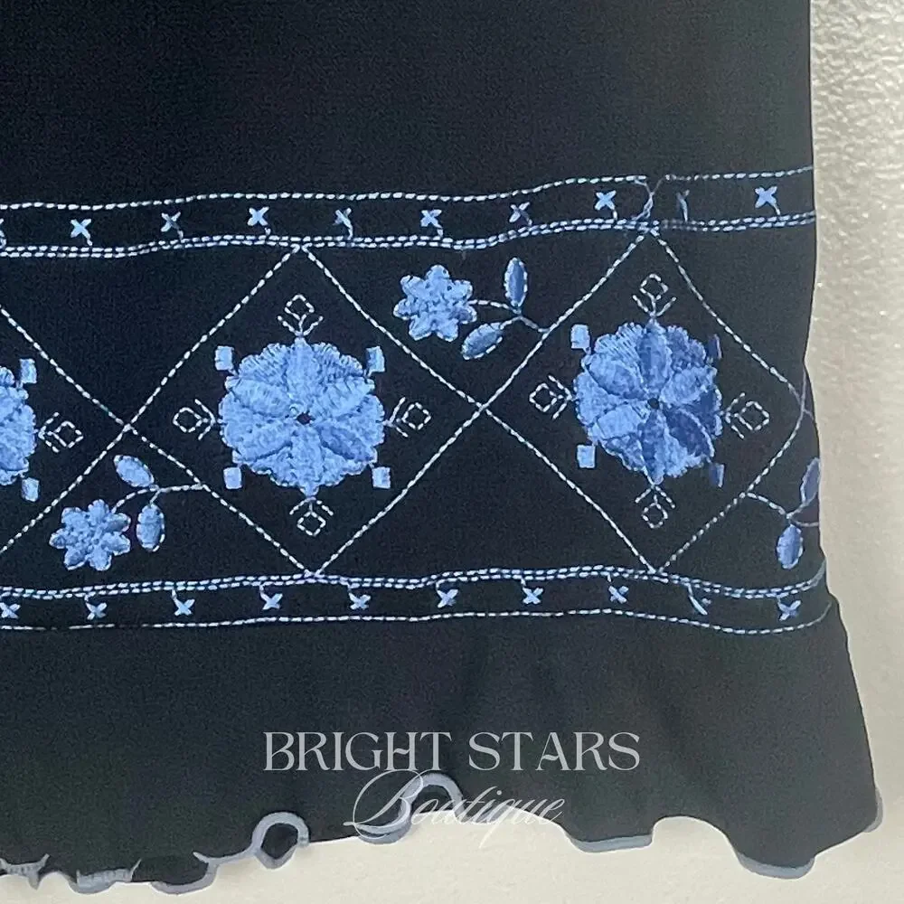 Rare Embroidered Skirt ASO Lorelai Gilmore Girls Vintage Black Blue Embroidered